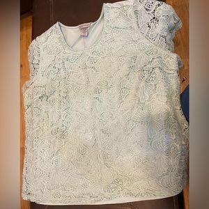 Catherine’s 2XL short sleeved, mint green lace dress shirt (#56)
